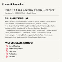COSRX Pure Fit Cica Creamy Foam Cleanser, 5.07 fl oz / 150ml | Mild Cleanser for Sensitive Skin | 91% Naturally Derived Centella Complex | Animal Testing Free, Paraben Free, Korean Skin Care