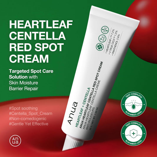 Anua Heartleaf Centella Red Spot Cream, Face Moisturizer for Skin Relief, Niacinamide, Centella, Panthenol, Spot Treatment for Sensitive Skin, Non-comedogenic, Korean Skincare (1.05 oz)