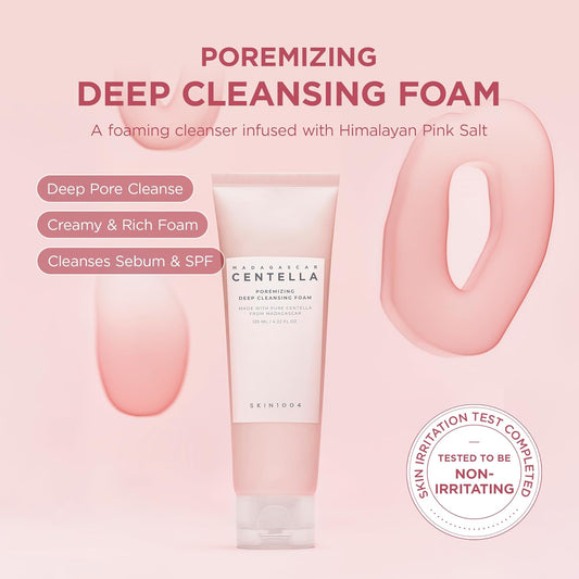 SKIN1004 Poremizing Deep Cleansing Foam, 4.23 fl.oz, 125ml, Makeup Remover, Korean Face Cleanser with Himalayan Pink Salt & Madagascar Centella Asiatica for Facial Pore Cleansing, Korean Skin Care