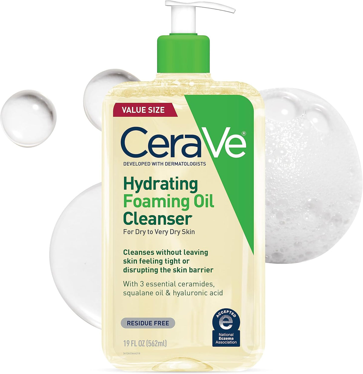 CeraVe Hydrating Foaming Cleanser with Squalane, Hyaluronic Acid & Ceramides | Moisturizing for Dry to Very Dry Skin | Fragrance & Residue Free 8 FL Oz