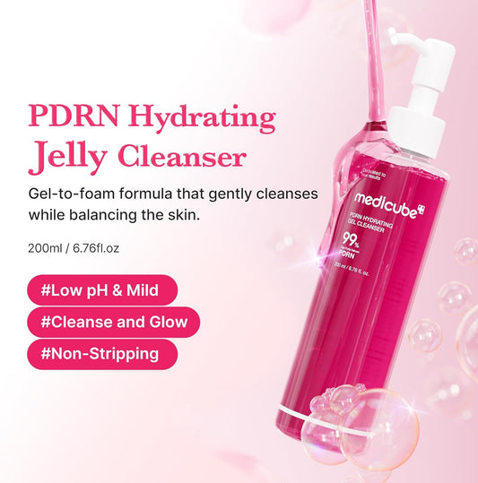 medicube PDRN Jelly to Foam Cleanser | Low pH Hydrating Daily Face Wash for All Skin Types | With PDRN, Collagen & LHA | Gentle Pore Care & Radiant, Balanced-Looking Skin | Korean Skincare | 200ml