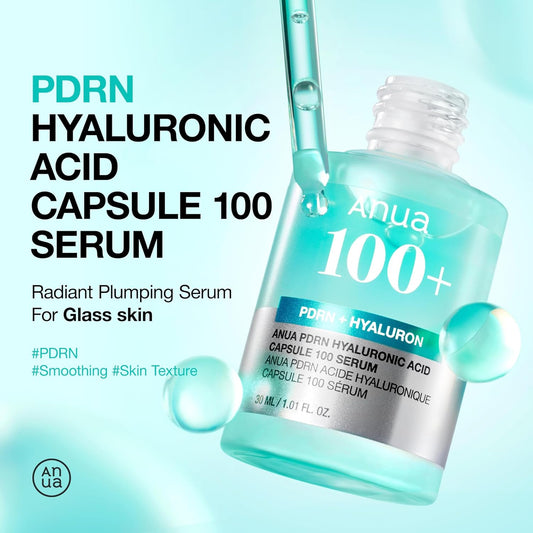 Anua PDRN Hyaluronic Acid Capsule 100 Serum, Radiant Face Serum, Hyaluronic Acid, Hydration, Moisture Plumping effect, Natural color, Fragrance free, Korean Skincare, 30ml / 1.01 fl. oz