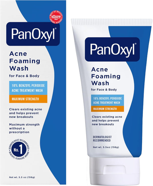 PanOxyl Acne Foaming Wash Benzoyl Peroxide 10% Maximum Strength Antimicrobial, 5.5 Oz, Package may vary