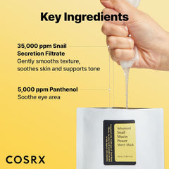 COSRX Snail Mucin Sheet Mask 10 EA with Snail Mucin Serum, Self Care, Face Masks for Dry, Sensitive Skin, Not Tested on Animals, No Parabens, No Sulfates, Korean Skin Care