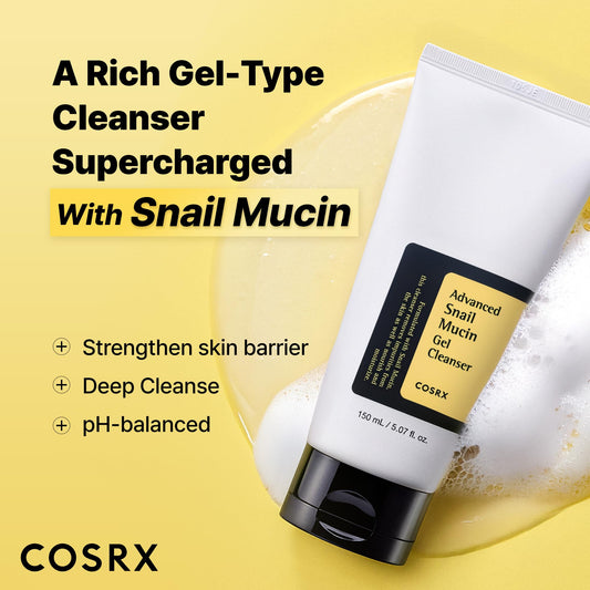 COSRX Advanced Snail Mucin Gel Cleanser, 5.07 Fl Oz / 150 mL, Rich Daily Deep Cleansing Gel for Dry & Sensitive Skin, Korean Skin Care, Not Tested on Animals, No Parabens