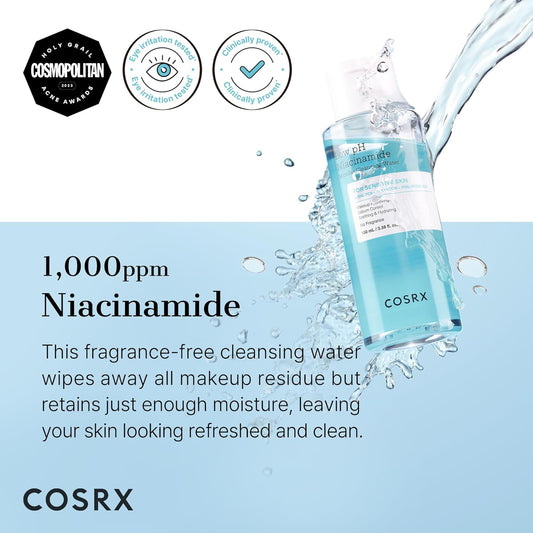 COSRX Low pH Niacinamide Micellar Cleansing Water Daily Mild Facial Cleansing Wash for Sensitive Skin, Sebum control, Korean Skin Care (3.38fl.oz/100ml)