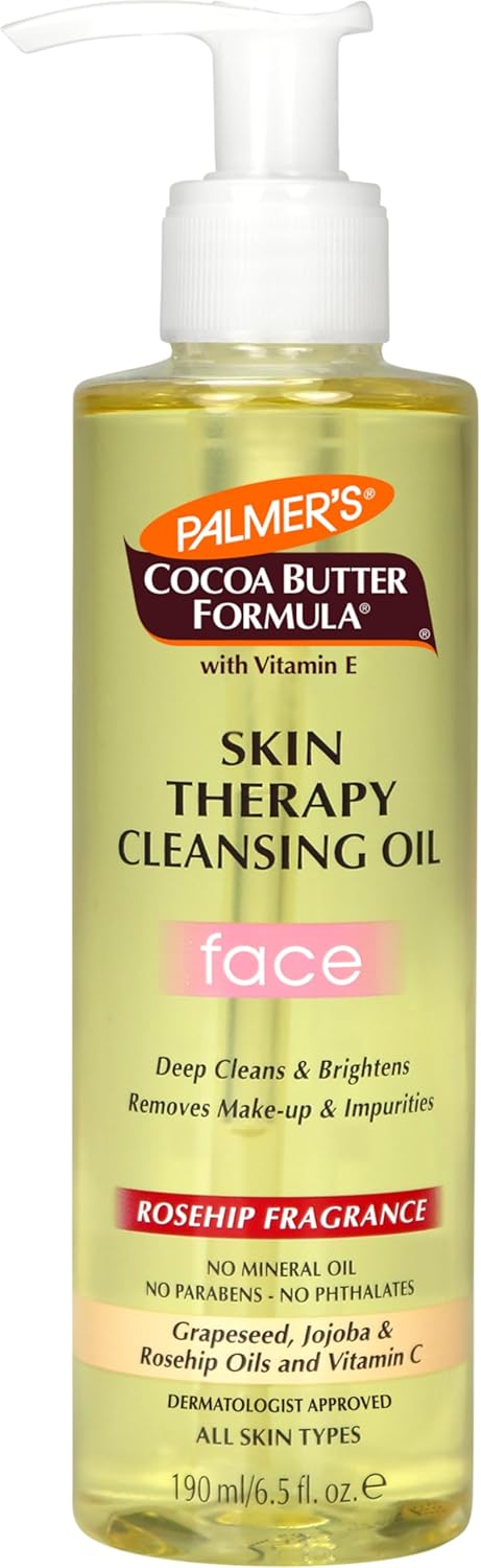 Palmer's Cocoa Butter Formula Skin Therapy Cleansing Oil Face|Natural Rosehip,Grapeseed,Jojoba Oil & Vitamin E|Deep Cleans & Brightens Remove Make-Up & Impurities|All Skin Types-190ml