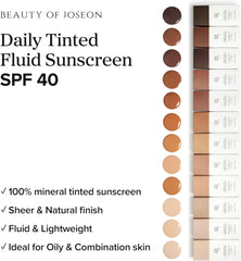 Beauty of Joseon Daily Tinted Fluid Sunscreen 12 Shades for Face Moisturizing Broad Spectrum SPF 40 Korean Skincare 50ml, 1.69 fl.oz #LP110