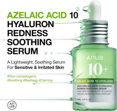 Anua Azelaic Acid 10 Hyaluron Redness Soothing Serum, Facial Serum for Sensitive skin, Hyaluronic Acid, Niacinamide, Spot Care, Natural Color, Vegan, Korean Skincare (30ml/ 1.01 fl oz.)