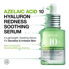 Anua Azelaic Acid 10 Hyaluron Redness Soothing Serum, Facial Serum for Troubled & Sensitive Skin, Breakouts, Hyaluronic Acid, Niacinamide, Spot Care, Natural Color, Korean Skincare (30ml/ 1.01 fl oz.)