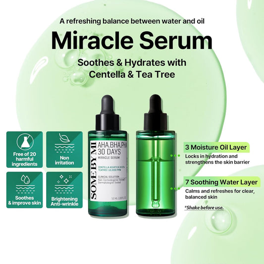 SOME BY MI AHA BHA PHA 30 Days Miracle Serum - 1.69oz, 50ml - Daily Centella Ampoule Serum with Niacinamide for Soothing, Calming and Clear Skin - Pore, Sebum and Blackhead Care - Korean Skin Care