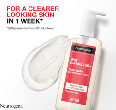Neutrogena, Facial Wash Spot Controlling+, combination of Salicylic acid - a purifying agent and glycolic acid, Clearer Skin In 1 Week, 200ml