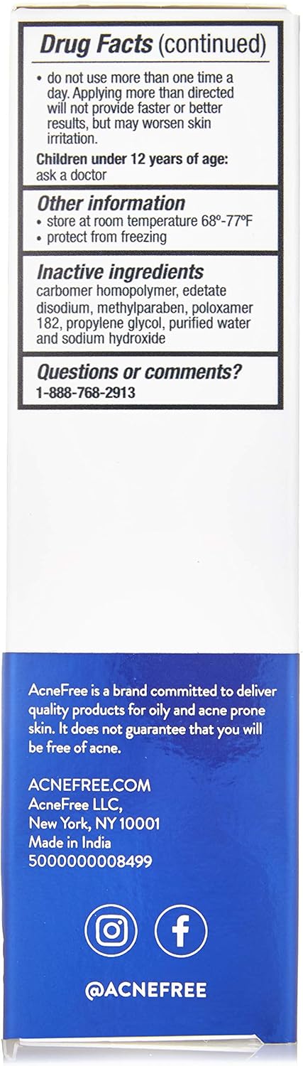 AcneFree Acne Free Adapalene Gel 0.1%, Once-Daily Topical Retinoid Acne Treatment, Dermatologist Developed, Unclogs Pores and Clears Acne, Prevents and Improve Whiteheads and Blackheads, 0.5 Ounce