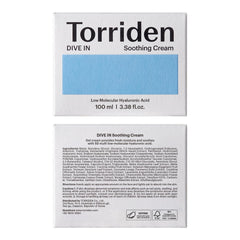Torriden DIVE IN Hyaluronic Acid Soothing Cream 100ml (3.38 fl. oz) | Revitalizing Facial Moisturizer for Sensitive and Dry Skin | Hyaluronic Acid, Panthenol, Allantoin