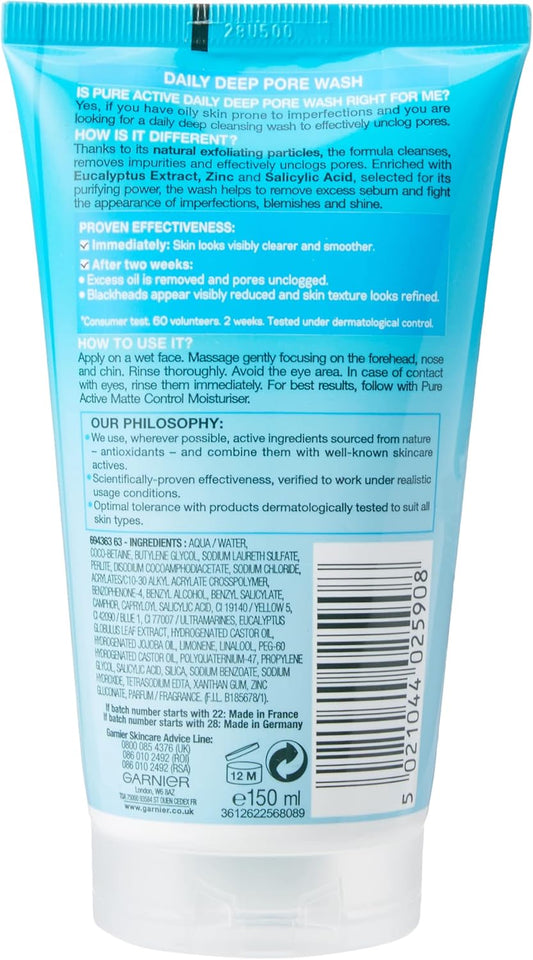 Garnier Pure Active Daily Deep Pore Wash Blemishes & Shine,150ml