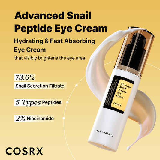 COSRX Snail Mucin Peptide Under Eye Cream, 0.84 fl oz, 73.7% Snail Mucin and Niacinamide, Eye Care, Eye Cream Anti Aging, Dark Circles, Korean Skin Care