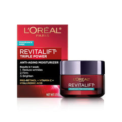 L'Oreal Paris Revitalift Triple Power Anti-Aging Face Moisturizer, Pro Retinol, Hyaluronic Acid & Vitamin C to Reduce Wrinkles, Firm & Brighten Skin, 1.7 Oz