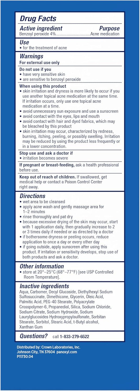 PanOxyl Antimicrobial Acne Creamy Wash, 4% Benzoyl Peroxide, 6 Ounce