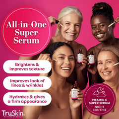 TruSkin Vitamin C Super Serum for Face - Five Skin Benefits in One Serum with Vitamin C, Retinol, Niacinamide, Hyaluronic Acid & Squalane - Brighten, Firm & Smooth the Look of Skin - 1 fl oz