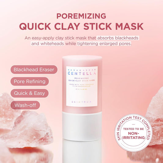 SKIN1004 Poremizing Quick Clay Stick Mask 0.95oz, 27g, Korean Face Treatment for Pore Minimizing, Pink Clay Mask with Himalayan Pink Salt & Madagascar Centella for Skin Softness, Korean Skin Care