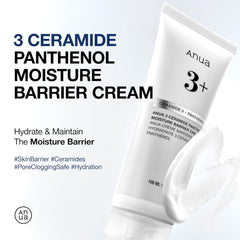 ANUA 3 Ceramide Panthenol Moisture Barrier Cream, Hydrating Face Moisturizer for Normal Skin, Panthenol, Ceramide, Centella for Skin Barrier Non Comedogenic, Korean Skincare (100ml/ 3.38 fl. oz.)