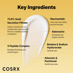 COSRX Snail Mucin Peptide Under Eye Cream, 0.84 fl oz, 73.7% Snail Mucin and Niacinamide, Eye Care, Eye Cream Anti Aging, Dark Circles, Korean Skin Care