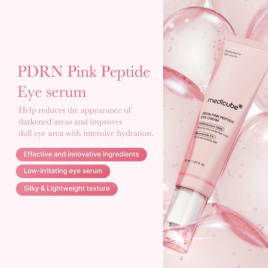 medicube Salmon DNA PDRN Pink Peptide Eye Serum, Niacinamide and 99% Pure Retinol Eye Cream for Fine Lines, Dark Circles, Korean Skin Care 1.01fl.oz