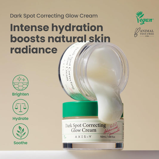 AXIS-Y Dark Spot Correcting Glow Cream 50ml - Brightening & Hydrating Moisturizer Face Cream with 2% Alpha-Arbutin, 5% Niacinamide & Ceramide - Vegan Korean Skin Care for All Skin Types - 1.69 fl. oz.