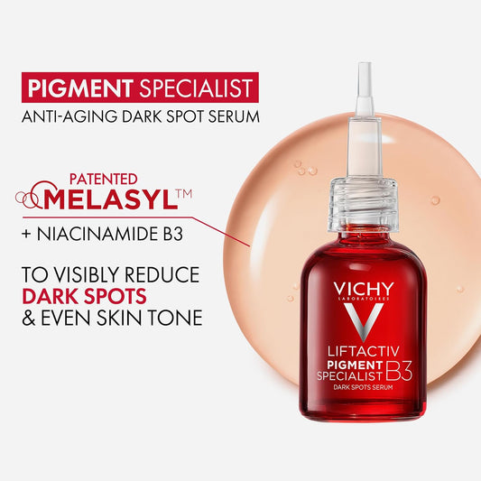 Vichy LiftActiv B3 Serum 5% Niacinamide + Glycolic Acid + Tranexamic Acid + Peptides, Fades Dark Spots & Smooths Wrinkles In 8 Weeks, Discoloration Correcting Serum, Alcohol Free
