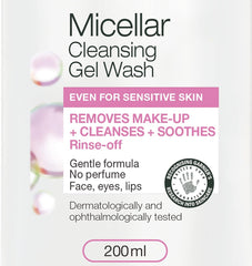 Garnier Micellar Gel Face Wash For Sensitive Skin 200ml, Gentle Face Cleanser & Makeup Remover, Recognised By The British Skin Foundation, Rinse-Off, Non-Drying & Fragrance Free Formula