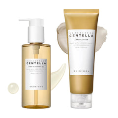 SKIN1004 Centella Double Cleansing Duo, Cleansing Oil 6.76 fl.oz & Ampoule Foam Cleanser 4.23 fl.oz, Korean Gentle Face Cleanser Gift Set, Makeup Remover with Madagascar Centella, Korean Skincare