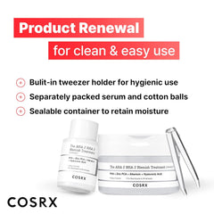 COSRX AHA 2% BHA 2% Blemish Treatment Serum, 60+ Pure Cotton Balls, Quick & Easy Daily Spot Treatment, Blackheads & Whiteheads, Sebum Control, Paraben Free, Phthalates Free, Korean Skin Care