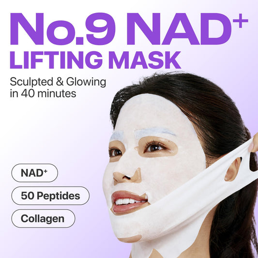 numbuzin No.9+ NAD+ BIO Lifting Full Face Mask, Peptide & Collagen Two-Piece Firming Mask for a Smooth, Defined-Looking Skin Finish, 4 Sheets + Lifting Band