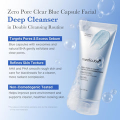 medicube Zero Pore Clear Blue Capsule Facial Cleanser for Skin Texture, Blackhead & Pore Care | AHA, BHA & PHA for Double Cleansing, Daily Gentle Face Wash | 120g / 4.23 oz