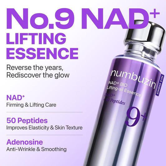 numbuzin No.9 Essence | NAD+ BIO Lifting-sil Essence | Lifting, Firming, Wrinkles, Fine Lines, Elasticity | Peptides, NAD+ | Serum for Aging, Dull Skin | 1.69 fl. oz.
