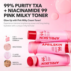 APRILSKIN TXA+Niacinamide 99 Pink Milky Toner | 99% High-Purity TXA 3%+ Niacinamide 5% for Brightening | Highly Concentrated Cream Toner | Deep Moisturizing Formula for Dull Skin | 5.07 fl.oz.