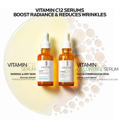 La Roche-Posay Pure 12% Vitamin C Serum For Face With Hyaluronic Acid & Salicylic Acid, Hydrating Face Serum, Boost Radiance & Reduce Wrinkles, 2 Formulas for Normal or Oily Skin Control