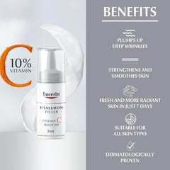 Eucerin Hyaluron Filler Anti-Aging Face Serum Vitamin C Booster with Hyaluronic Acid, Plumps up Deep Wrinkles, For Fresh and Radiant Skin, Suitable for All Skin Types, 8ml