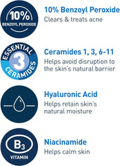 CeraVe Foaming Acne Face and Body Wash with Benzoyl Peroxide, Hyaluronic Acid, and Niacinamide - 5oz
