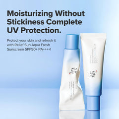 Beauty of Joseon Relief Sun Aqua-Fresh Sunscreen Rice + Panthenol SPF 50+ PA++++ Lightweight Daily UV Protector for Acne-Prone Sensitive Skin Korean skincare for Men and Women 50ml