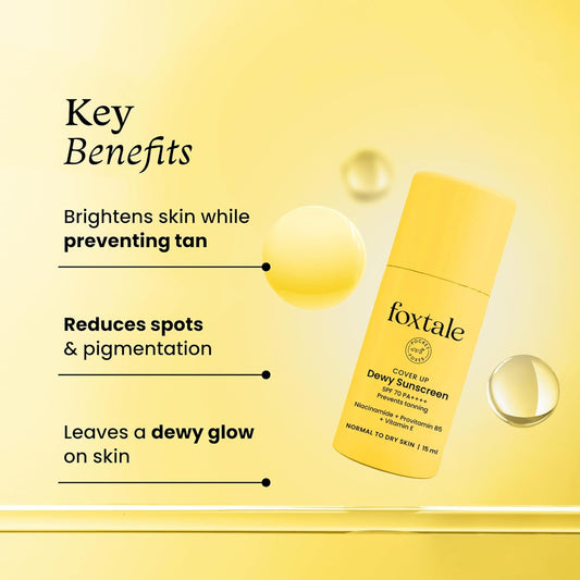 Foxtale SPF 70 Niacinamide Dewy Sunscreen with PA++++ For Dewy Sun Protection|Prevents Tan|Lightenweight, Non Greasy, No White Cast|Anti-Tan Formula|For Men & Women|For all skin type,50 Ml