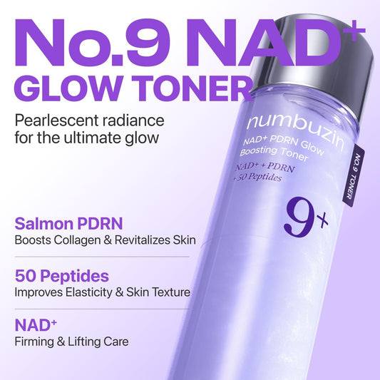 numbuzin No.9 Toner | NAD+ PDRN Glow Boosting Toner | Glowing, Firming, Hydrating, Elasticity, Wrinkles, Fine Lines, Korean Skincare | Salmon PDRN, Peptides, NAD | Essence for Dry Skin | 5.07 fl. Oz