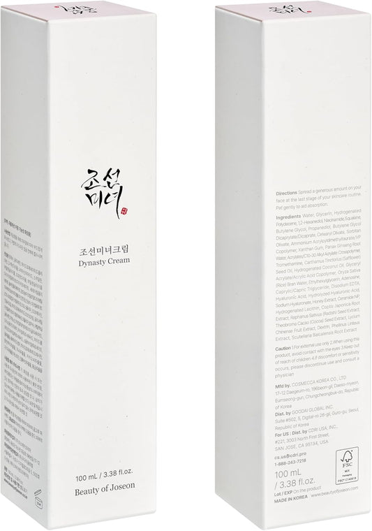 Beauty of Joseon Dynasty Cream Hydrating Face Moisturizer for Dry, Sensitive Skin, Korean Skincare for Men and Women 100ml, 3.38 fl.oz