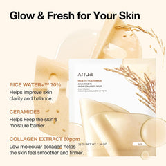 ANUA Peach 70 Niacin Brightening Collagen Mask, Overnight Face Mask for Glass Skin, Niacinamide, Collagen Facial Mask, Glow up with Hydration, Natural Color, Korean Skin Care (38g, 4ea)