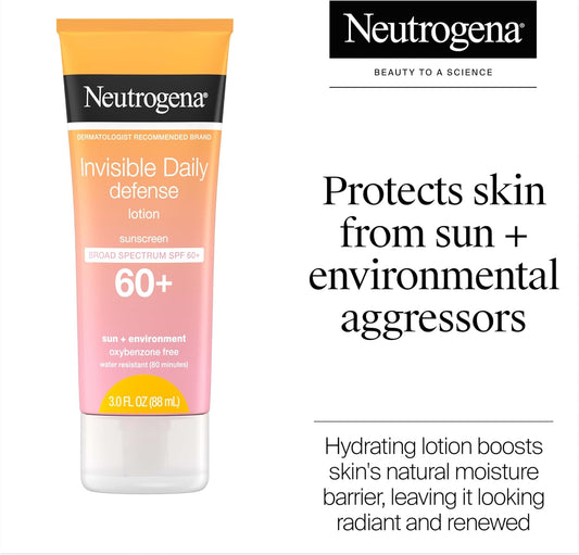 Neutrogena Invisible Daily Defense Face Serum with Broad Spectrum SPF 60+ to Help Even Skin Tone, Oil-Free, Non-Greasy, Antioxidant Complex for Environmental Aggressors, White, 1.7 fl. Oz