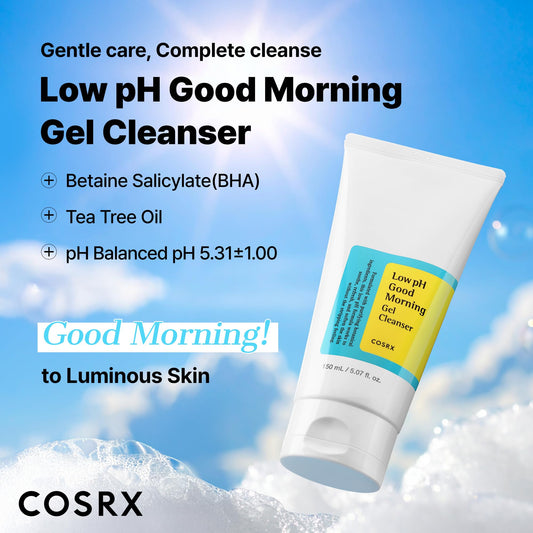 COSRX Low pH Good Morning Gel Face Cleanser, 5.07 fl oz, BHA Face Wash, Daily Mild Face Cleanser for Sensitive Skin, PH Balancing, Korean Skin Care, Korean Face Wash