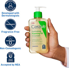 CeraVe Hydrating Foaming Cleanser with Squalane, Hyaluronic Acid & Ceramides | Moisturizing for Dry to Very Dry Skin | Fragrance & Residue Free 8 FL Oz