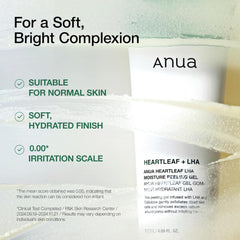 ANUA Heartleaf LHA Moisture Peeling Gel, Gentle Exfoliation, Hydrating Facial Peel, Pore Care, Dead Skin Removal, Natural Cellulose for Soothing, Vegan, Korean Skin Care (120ml/4.05 fl.oz.)