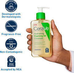 CeraVe Hydrating Foaming Cleanser with Squalane, Hyaluronic Acid & Ceramides | Moisturizing for Dry to Very Dry Skin | Fragrance & Residue Free 8 FL Oz
