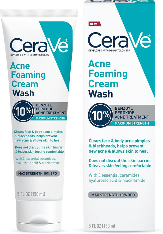 CeraVe Foaming Acne Face and Body Wash with Benzoyl Peroxide, Hyaluronic Acid, and Niacinamide - 5oz